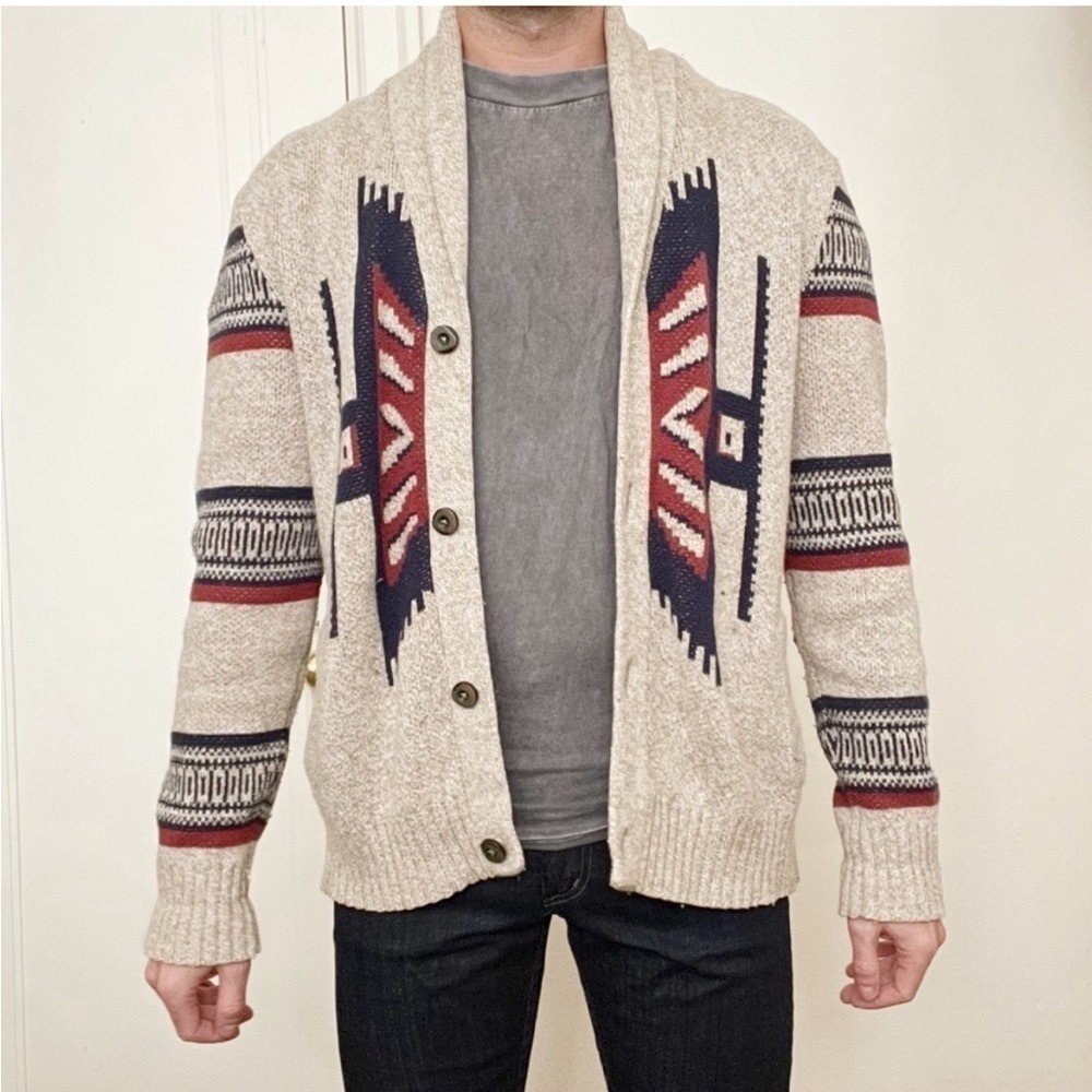 Koto Mens Southwestern Shawl Collar Cardigan Sweater Oatmeal Small OB506725